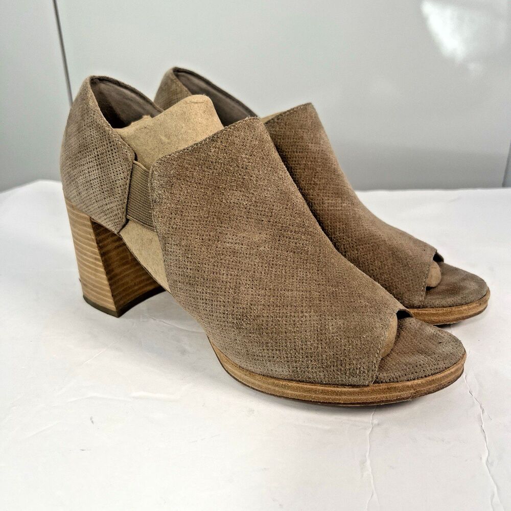 Eileen Fisher Milton Open Toe Suede Block Heel Ankle Booties Sandals Size 9.5
